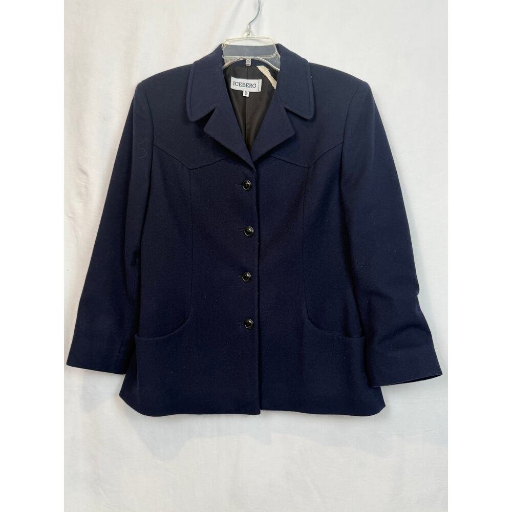 Iceberg Vintage 1994 Navy Wool Cashmere Blazer Italy Size 44 M Luxury